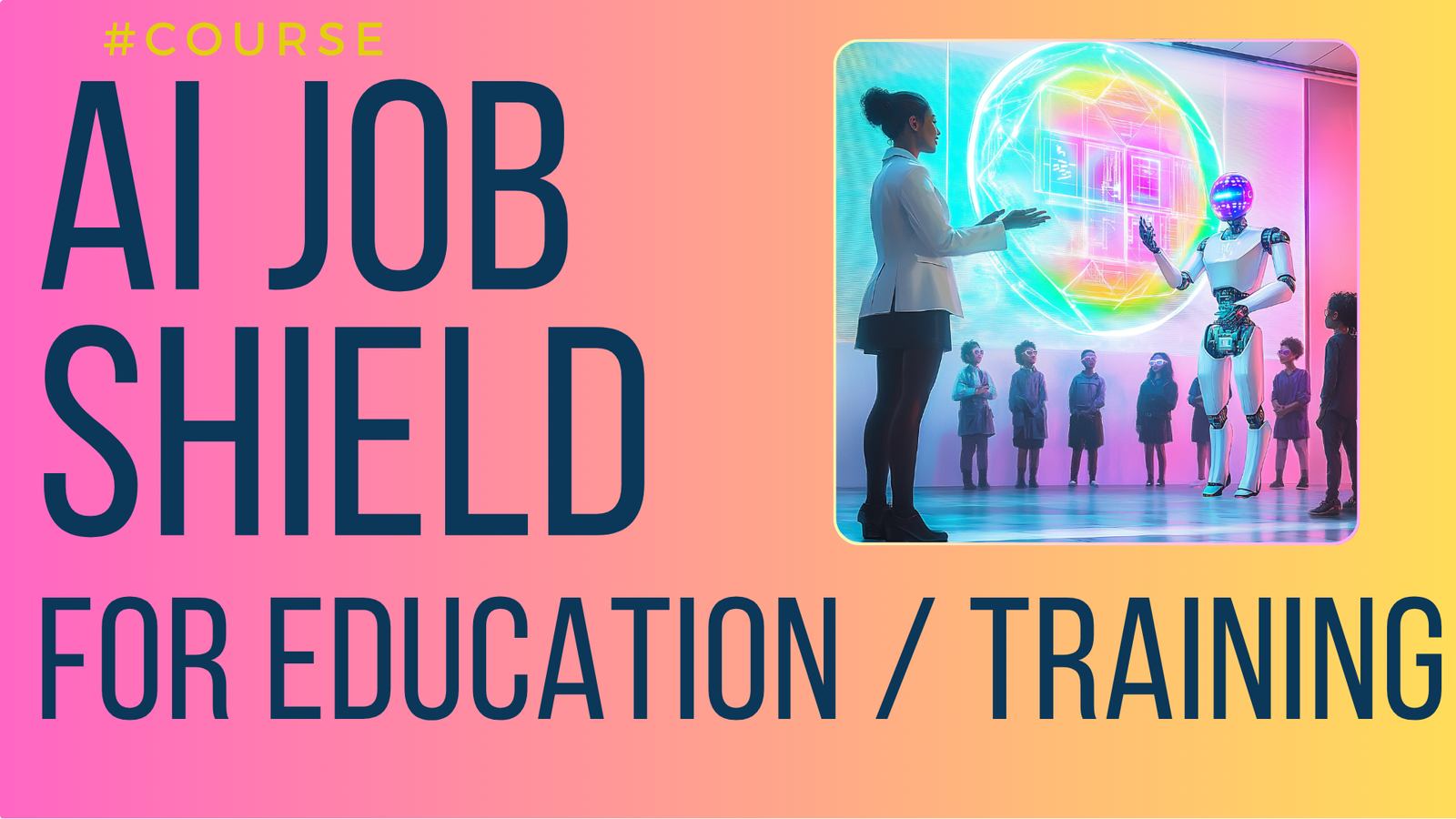 AI Job Shield for Education/Training cover with educator and AI robot in classroom, training track.